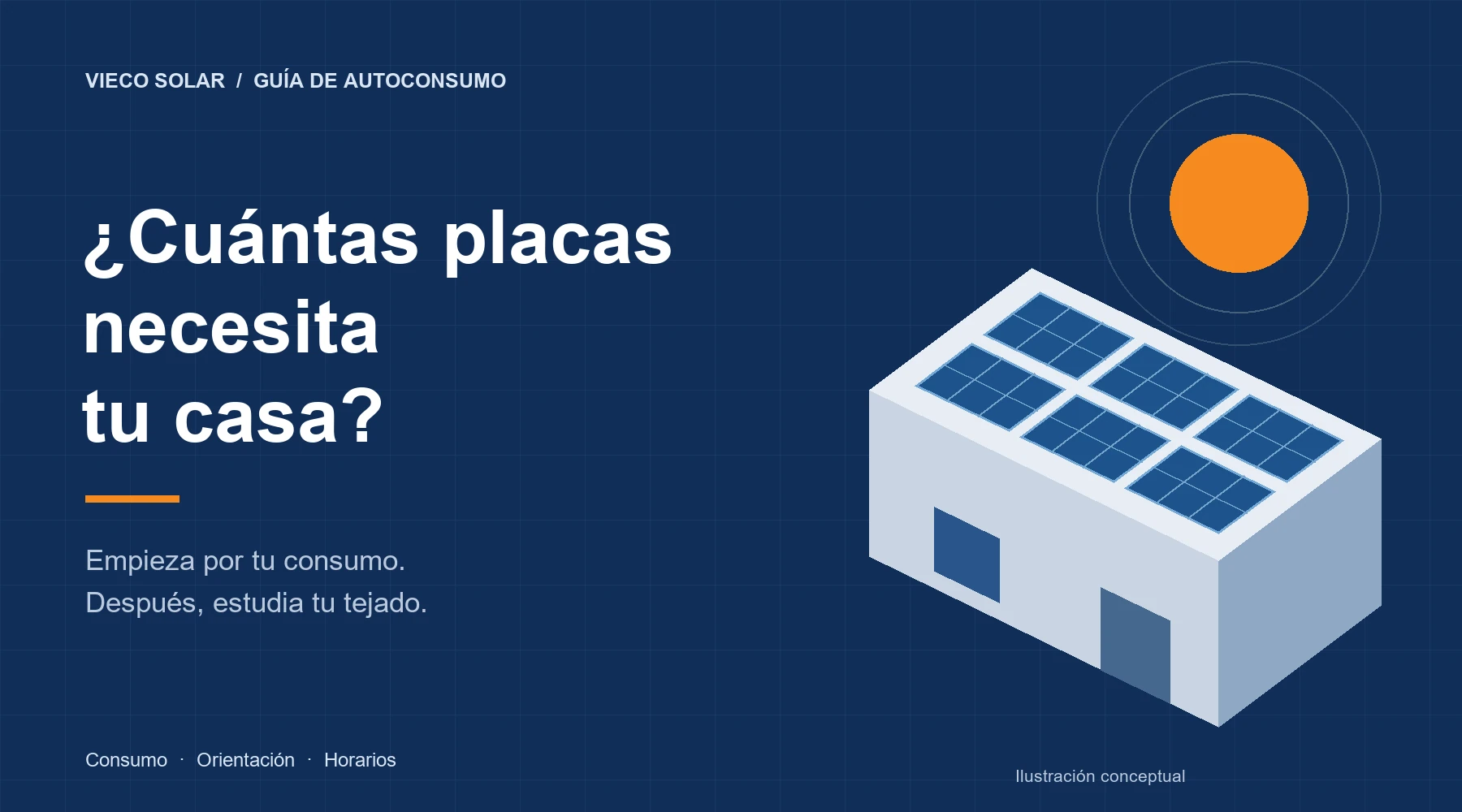 Ilustración de una vivienda con paneles solares: del consumo al estudio del tejado