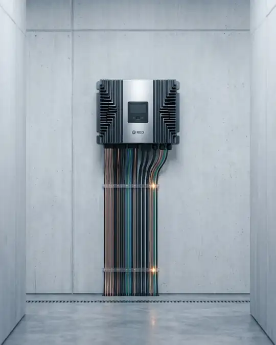 Inversor solar instalado en una pared
