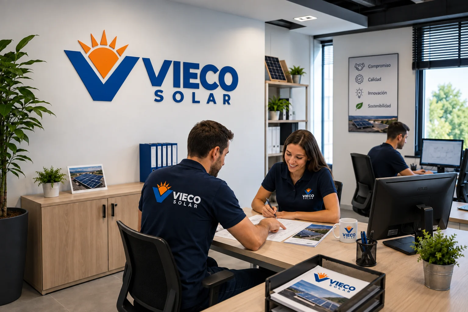 Imagen ilustrativa de atención al cliente con la identidad de Vieco Solar